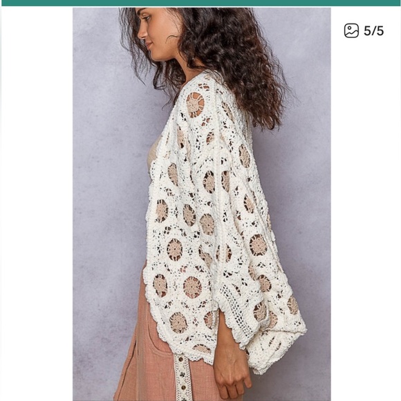 #184 POL New Crochet Lace Cardigan with Pink and Beige Outfit - Picture 3 of 4